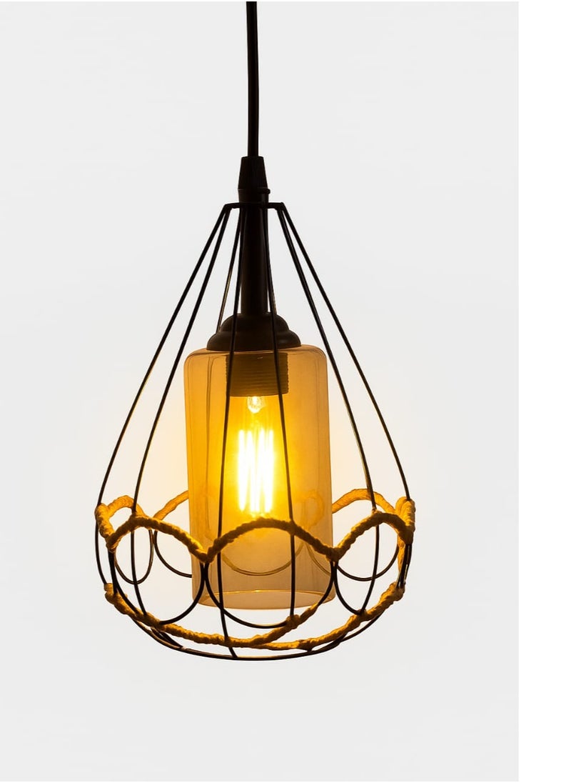 Generic Modern chandelier made of aluminum and linen and a diamond-shaped bulb-less glass lamp - Code R1001  - Image 1