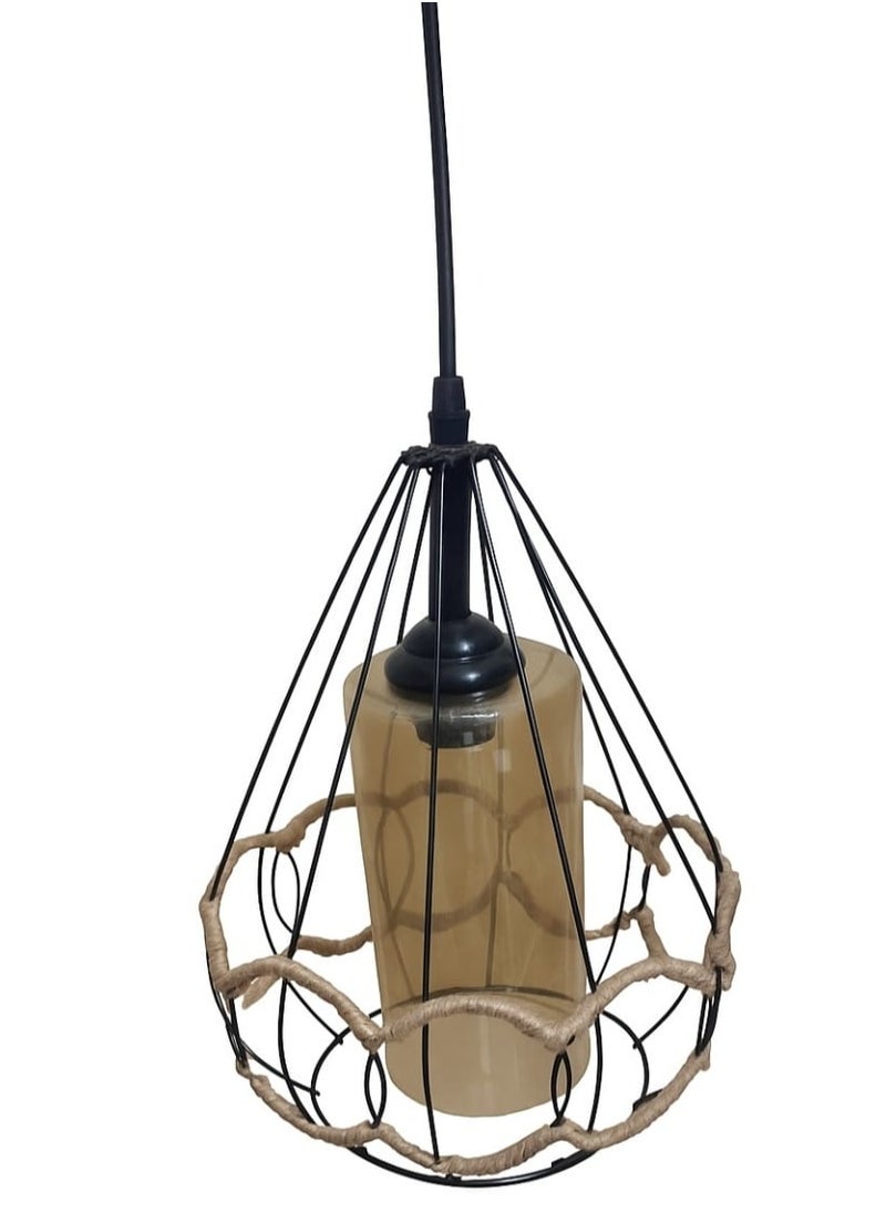 Generic Modern chandelier made of aluminum and linen and a diamond-shaped bulb-less glass lamp - Code R1001  - Image 3