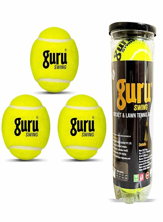 GURU Lawn Tennis Ball, Light Weight Swing Cricket Ball (Yellow, 58g, Pack of 3) - Image 1