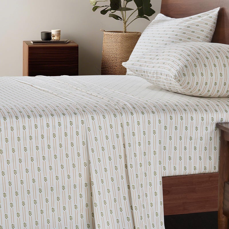 HYPREST 100% Striped Cotton Sheets - King Size Sheets Deep Pocket Set Crispy Percale Bed Sheets Set Soft Breathable Durable - Image 1