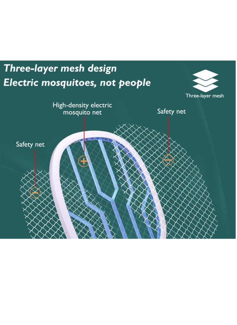 2 Pcs 2 In 1 Electric Fly Swatter Mosquito Killer Bat Mosquitoes Lamp Racket Pest Killer USB Rechargeable Bug Zapper With Grid 3-Layer Mesh Insect Killer Fly Trap For Home And Outdoor Pest Control