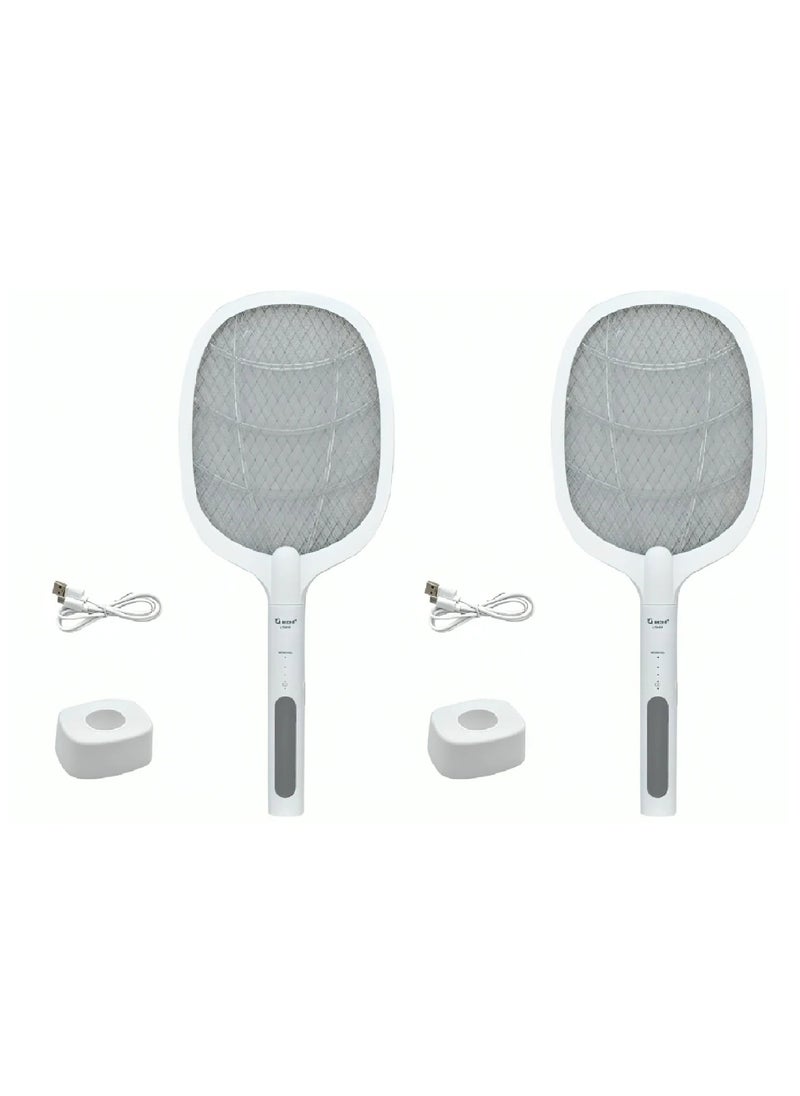 2 Pcs 2 In 1 Electric Fly Swatter Mosquito Killer Bat Mosquitoes Lamp Racket Pest Killer USB Rechargeable Bug Zapper With Grid 3-Layer Mesh Insect Killer Fly Trap For Home And Outdoor Pest Control