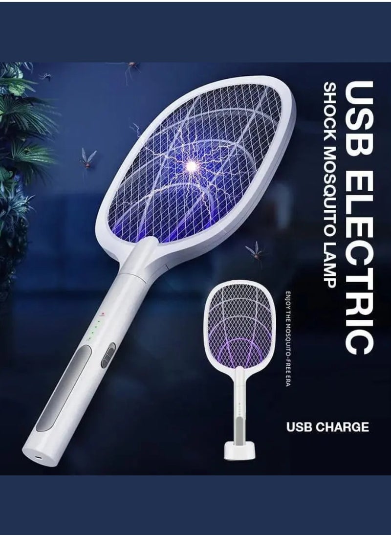 2 Pcs 2 In 1 Electric Fly Swatter Mosquito Killer Bat Mosquitoes Lamp Racket Pest Killer USB Rechargeable Bug Zapper With Grid 3-Layer Mesh Insect Killer Fly Trap For Home And Outdoor Pest Control