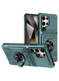 Magnetic Ring Bracket Phone Case For Samsung S23/S24/S25 Ultrag Card Case-Color:Green-Applicable Models:S23 Plus