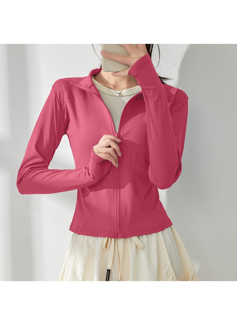 Generic - Womens Yoga Suit 2025 Spring New Style Pilates Training Sports Quick Dry Jacket Running Fitness Top All-Weather Training Outerw Raspberry red - Image 1