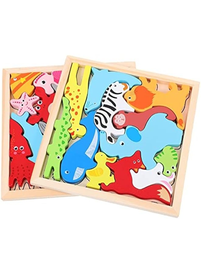 2 Sets Animal Three-Dimensional Puzzle Matching Puzzle for Kids Stereo Puzzle Toy Wooden Puzzle Board 3D Animals Puzzle Toy Wood Jigsaw Wood Animals Puzzle Toy Jigsaw Toy - Image 1