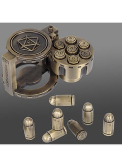 CZYY Metal Polyhedral Bullet Dice Set Of 7 With Spinning Revolver Cylinder Container - Cyberpunk Style Dice For Warhammer 40K, D&D, Sci-Fi, War, Or Crime Theme Tabletop Games (Bronze)  - Image 1