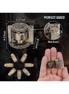 CZYY Metal Polyhedral Bullet Dice Set Of 7 With Spinning Revolver Cylinder Container - Cyberpunk Style Dice For Warhammer 40K, D&D, Sci-Fi, War, Or Crime Theme Tabletop Games (Bronze)  - Image 4