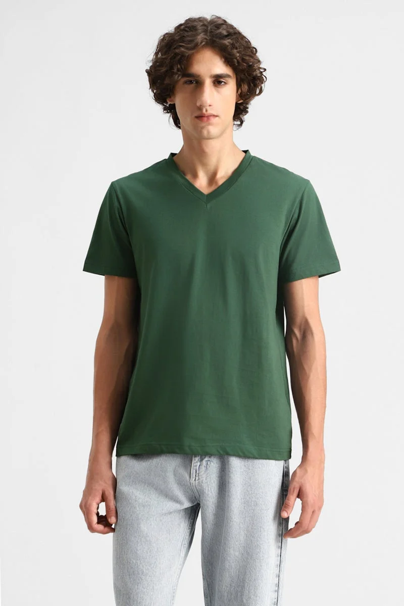 سنيتش تي شيرت قطن % بياقة على شكل حرف  وقصة عادية