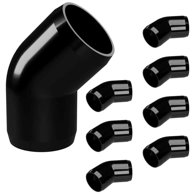FORMUFIT 3/4" 45 Degree Furniture Grade PVC Fitting in Black, Made in USA, UV-Resistant, Impact-Proof, 1.050” Actual Socket Diameter (Pack of 8) - F03445E-BK-8 - Image 1