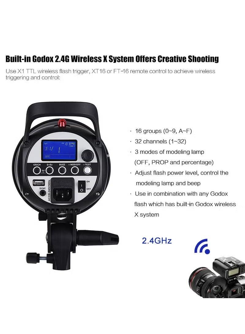 Godox Professional Compact 400Ws Studio Flash Strobe Light Built-in Godox 2.4G Wireless X System GN65 5600K with 150W Modeling Lamp for E-commerce Product Portrait Lifestyle Photography - Image 5