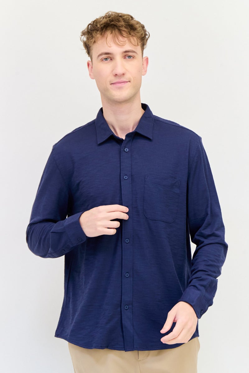Celio Men Regular Fit Long Sleeves Heather Casual Shirt, Navy - Image 1