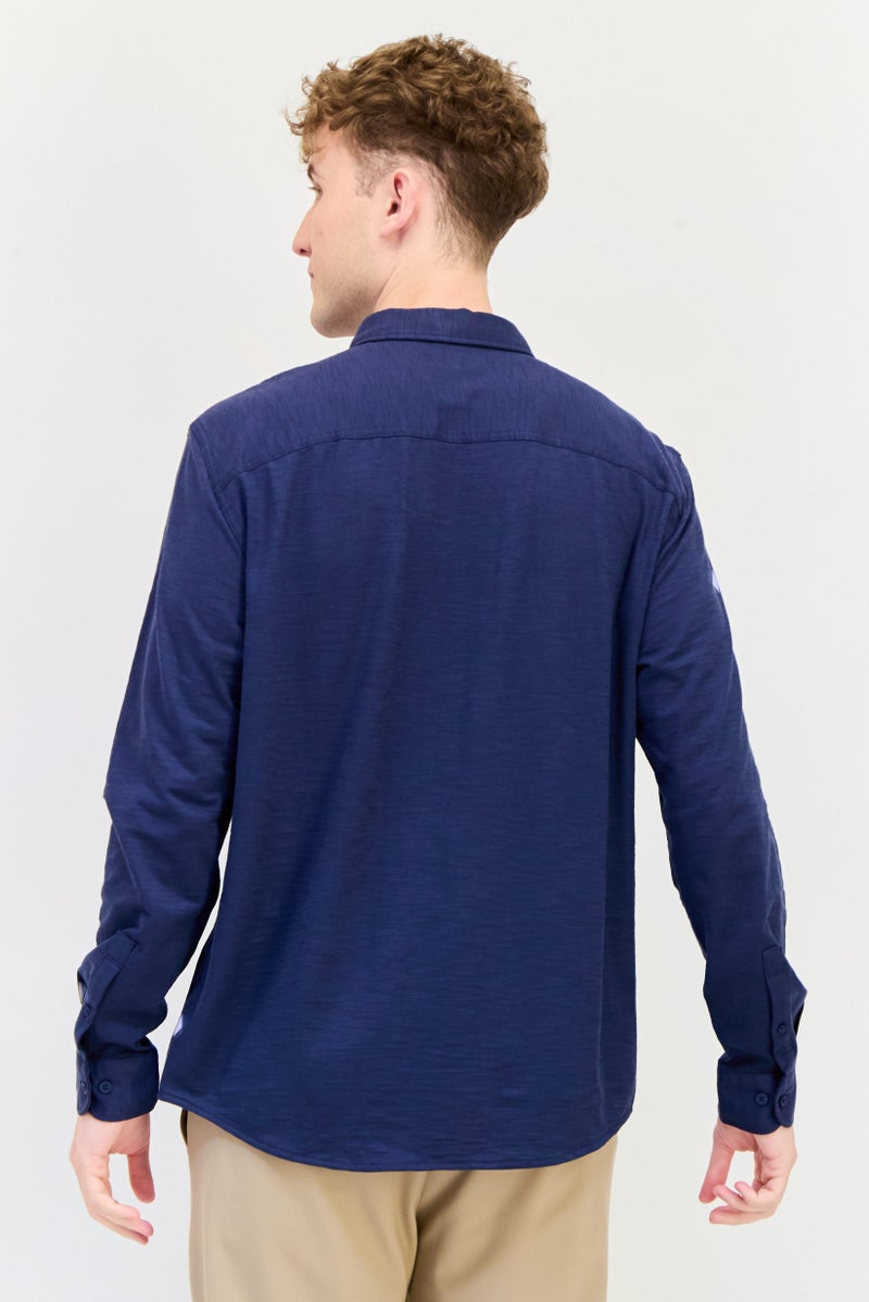 Celio Men Regular Fit Long Sleeves Heather Casual Shirt, Navy - Image 3