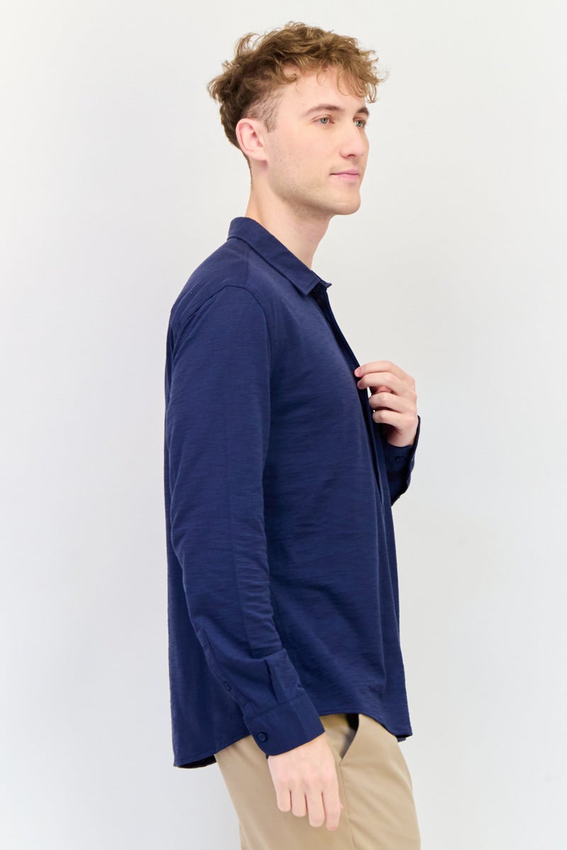 Celio Men Regular Fit Long Sleeves Heather Casual Shirt, Navy - Image 2