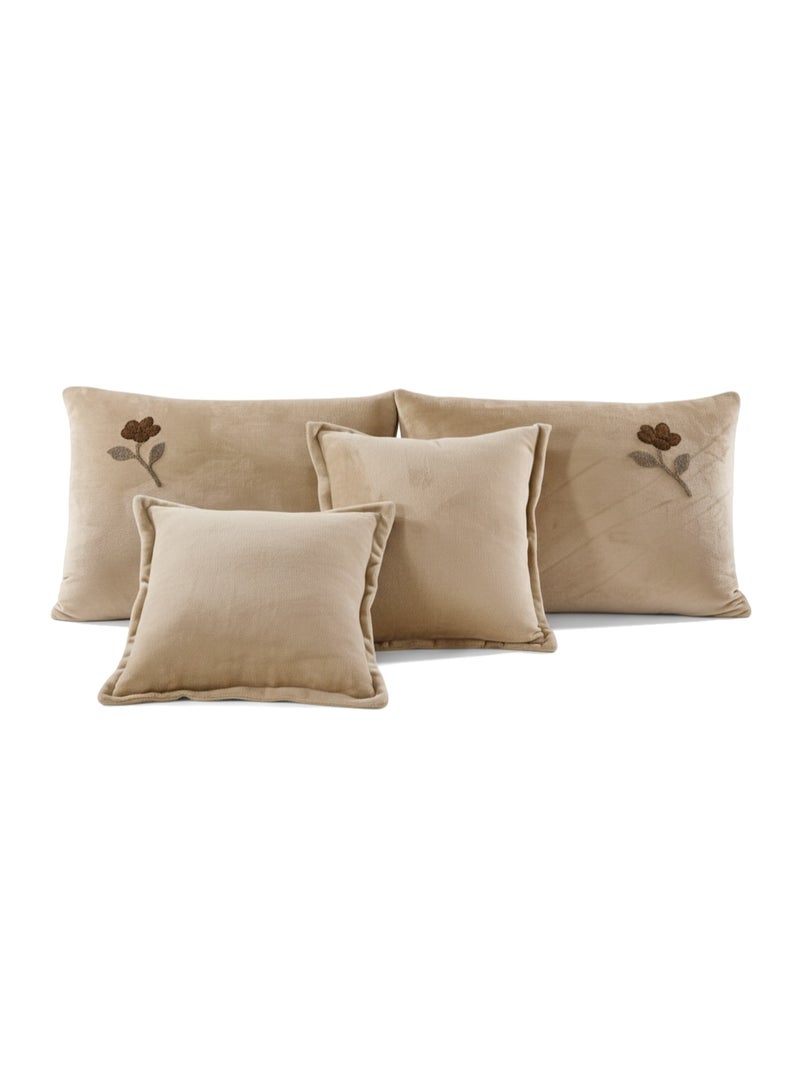 مون مفرش سرير شتوي فاخر نفرين وجهين – لحاف مخمل مطرز من جهة ووجه فرو دافئ  – طقم مفارش 6 قطع ( 1 لحاف + 1 شرشف مطاطي + 2 أغطية وسائد + 2 أغطية مخدات زخرفية ) – يناسب سرير مقاس 200×200 سم - Image 4