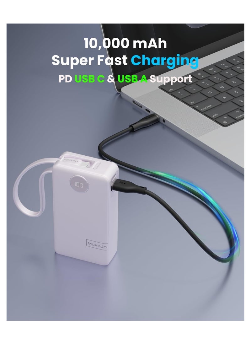 Moxedo Porta-Go+ Power Bank 10000 mAh 1 USB-C/ 1 USB-A Ports with Built-in USB-C Cable PD Fast Charging Compatible for iPhone 16/15 Series, Samsung, Huawei, Xiaomi, iPad - pzsku/Z4E804ABBC7944AC27C61Z/45/_/1737441223/456aea88-7d8a-4238-b428-46f652a77f72