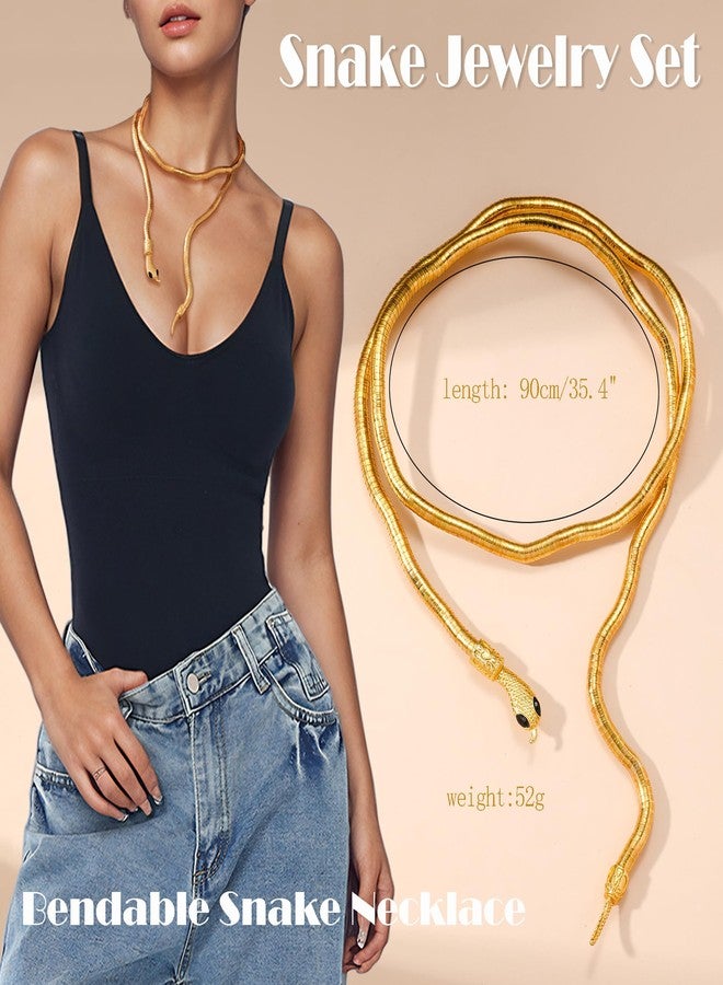Acruccen Gold Snake Jewelry Set for Women: Punk Snake Necklaces, Bracelet, Armband, Earrings & Rings for Halloween, Cosplay & Medusa Costume Accessories - Image 3