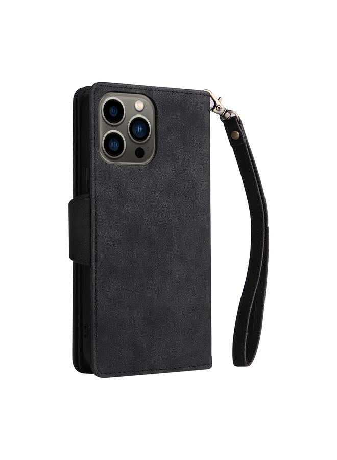Zaboon Case For iPhone 13 Pro Rivet Buckle 9 Cards Three Fold Leather Phone Case - Image 3