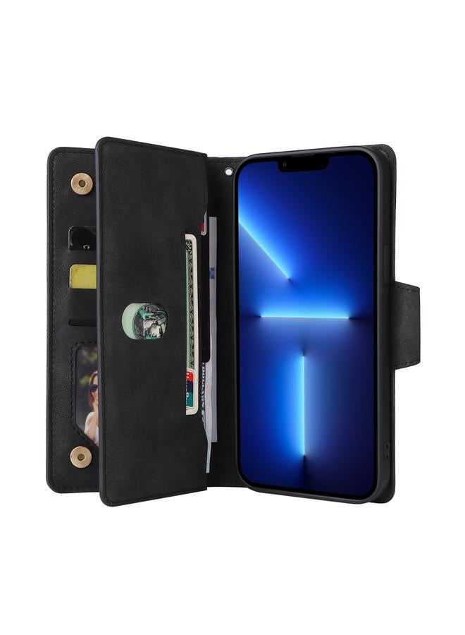 Zaboon Case For iPhone 13 Pro Rivet Buckle 9 Cards Three Fold Leather Phone Case - Image 5