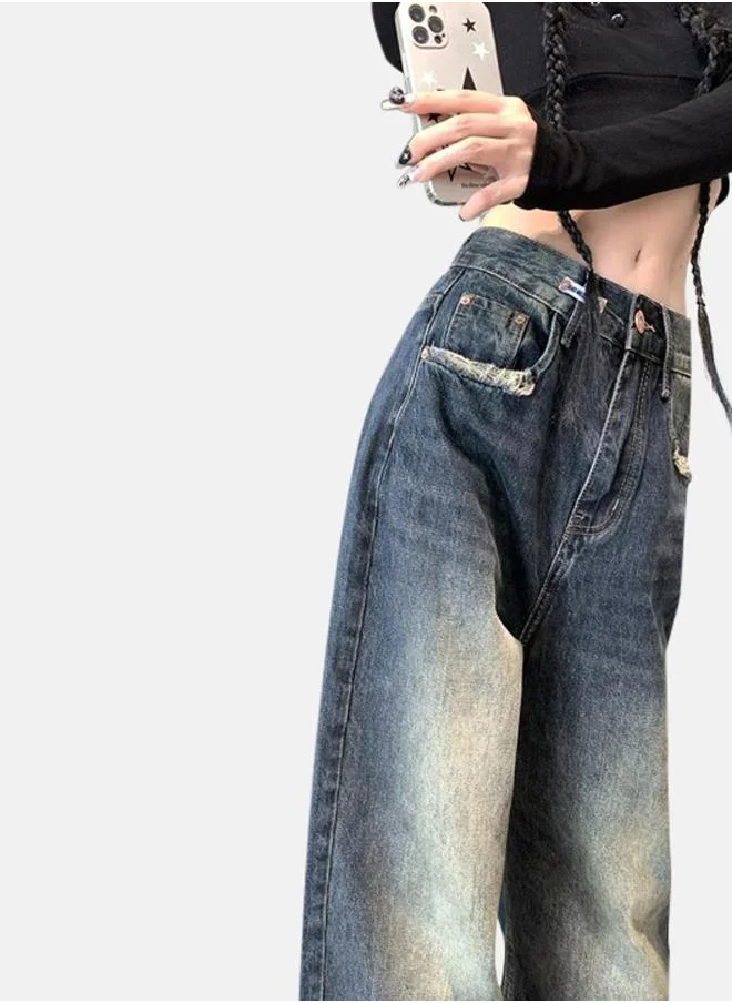 YUNIQEE Blue Wide Leg High-Rise Heavy Fade Denim Jeans