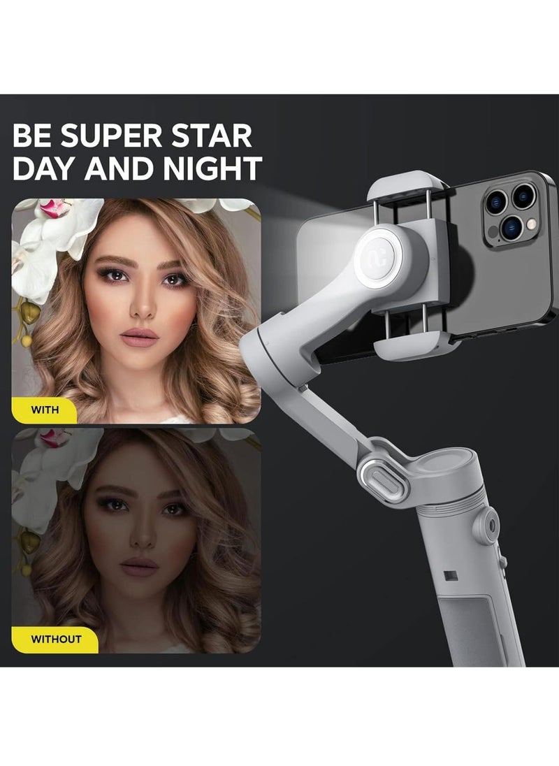 AOCHUAN - Smart X Gimbal Stabilizer for Smartphone, LED Light Face Tracking Inception Timelapse, Handheld Foldable 3-Axis Gimble for iPhone/Android YouTube TikTok Vlog (Grey) - Image 1