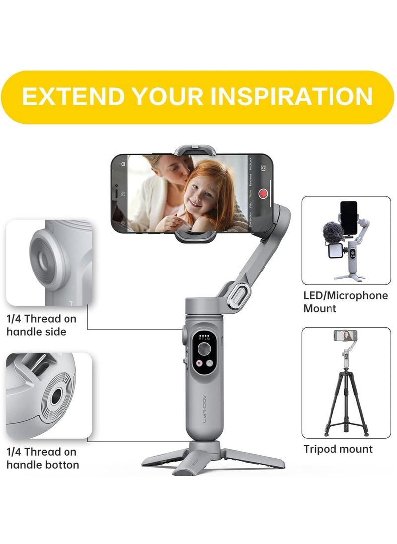 AOCHUAN - Smart X Gimbal Stabilizer for Smartphone, LED Light Face Tracking Inception Timelapse, Handheld Foldable 3-Axis Gimble for iPhone/Android YouTube TikTok Vlog (Grey) - Image 1
