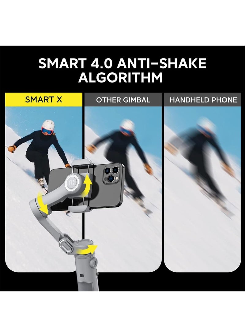 AOCHUAN - Smart X Gimbal Stabilizer for Smartphone, LED Light Face Tracking Inception Timelapse, Handheld Foldable 3-Axis Gimble for iPhone/Android YouTube TikTok Vlog (Grey) - Image 1