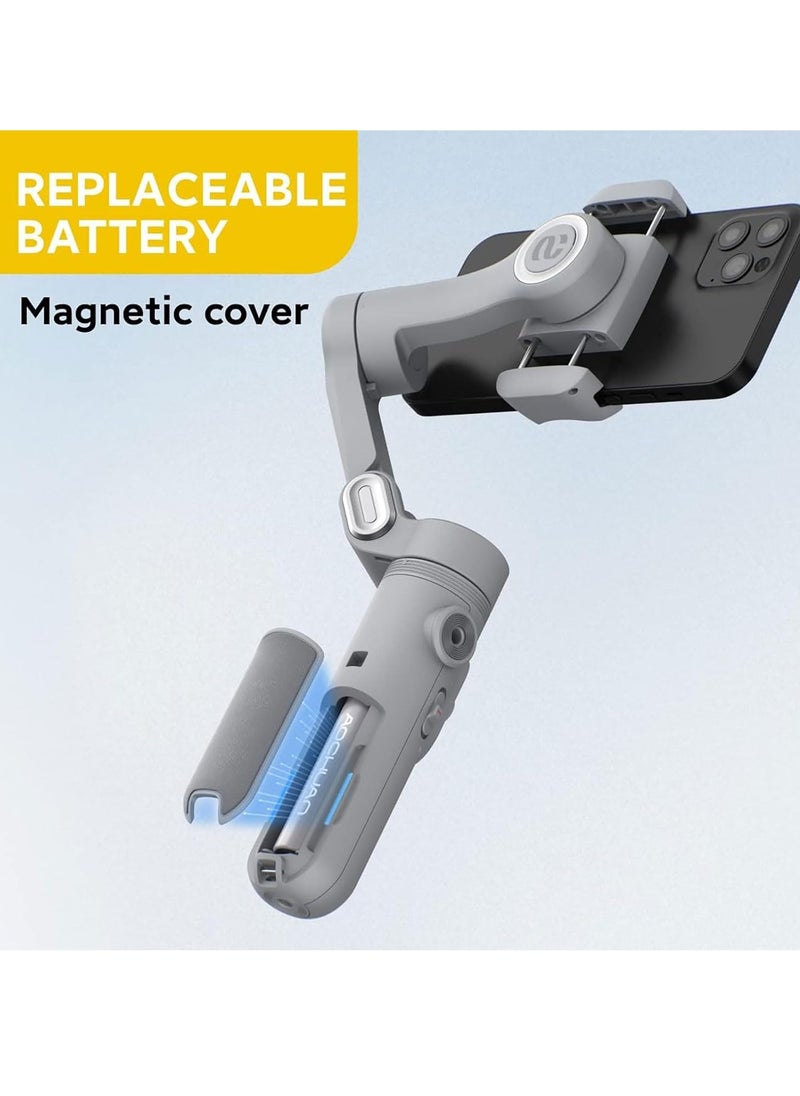 AOCHUAN - Smart X Gimbal Stabilizer for Smartphone, LED Light Face Tracking Inception Timelapse, Handheld Foldable 3-Axis Gimble for iPhone/Android YouTube TikTok Vlog (Grey) - Image 1