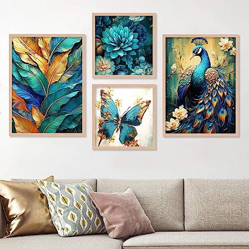 walllane - Modern Art Abstrect Peacock Painting For Living Room Bedroom Office Hotel| Nature Inspired Wall Decor Painting | Art Decor (10 Inch x 13 Inch) Set 4 Cate- 030 - Image 1