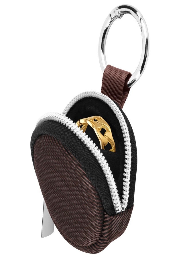 Homakover Portable Ring Organizer Case with Keychain, Traveling Ring Holder Storage Bag, Anti-Lost Keychain Container for Rings, Jewelry (1, Brown) - Image 1