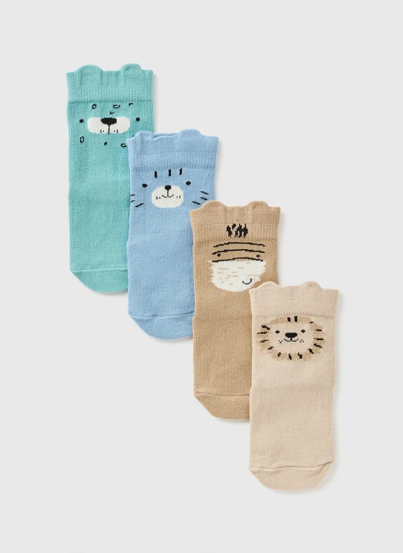 Matalan 4 Pack Baby Multicolour Animal Socks