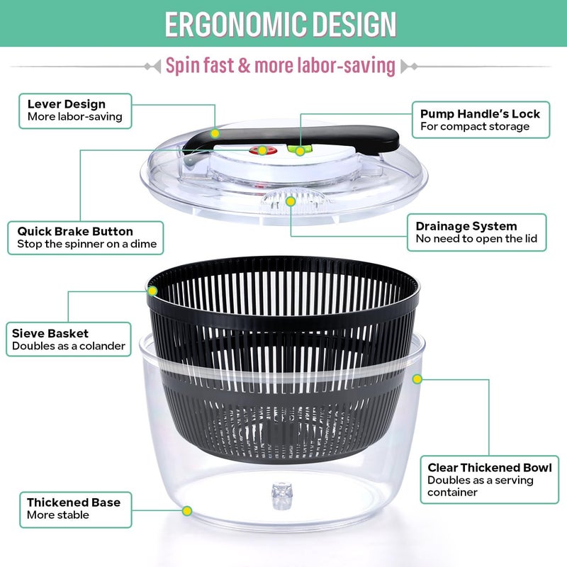 E-far 5L Manual Salad Spinner - Image 3
