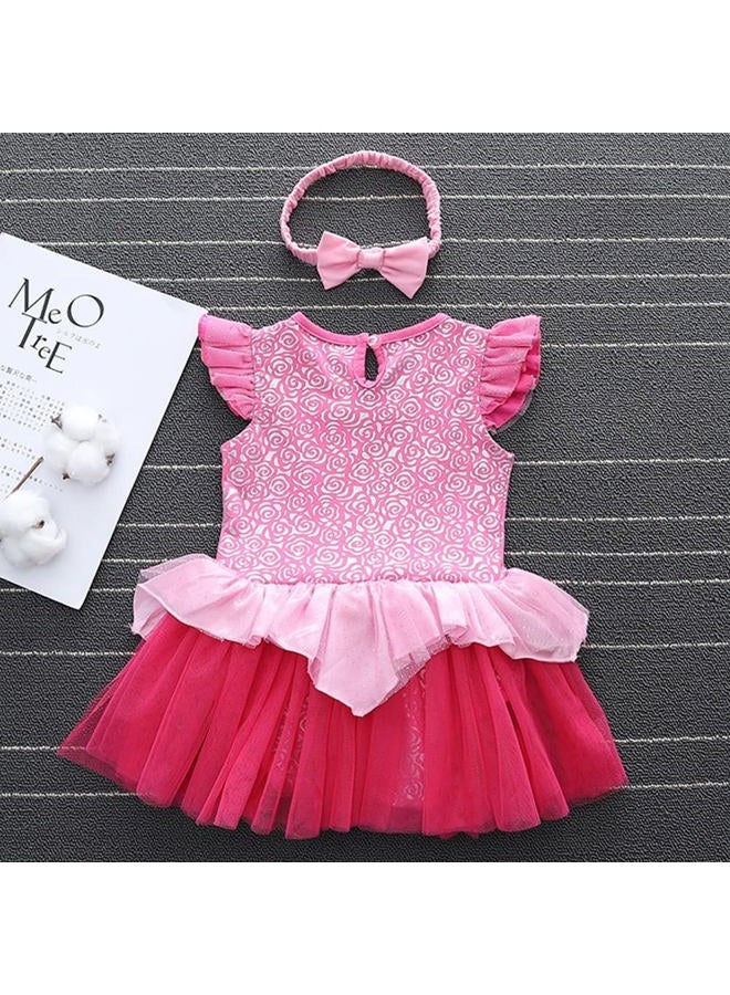 CinheyU Baby Girls Aurora Princess Costumes Birthday Romper Tutu Dress w/Headband Halloween Xmas Party Outfits 90 - Image 4