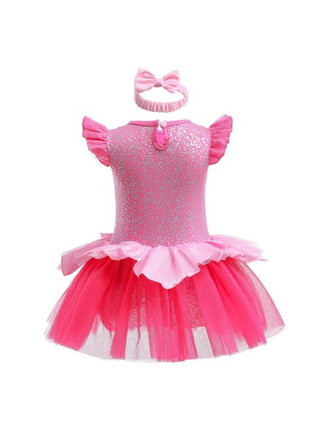 CinheyU Baby Girls Aurora Princess Costumes Birthday Romper Tutu Dress w/Headband Halloween Xmas Party Outfits 90 - Image 2