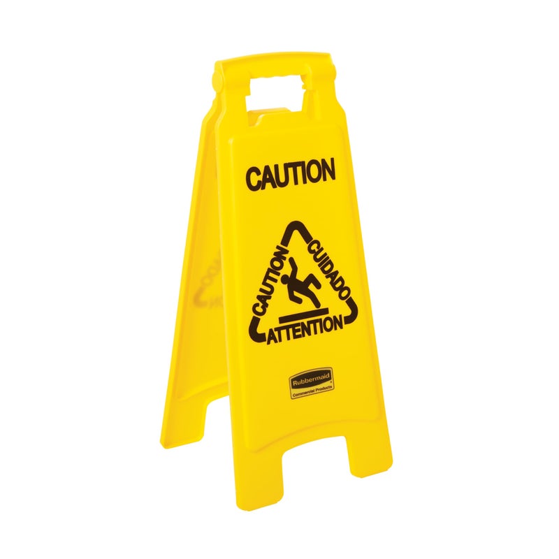 Rubbermaid Commercial Products Multilingual Caution Sign 26-Inch Yellow 2-Sided High Visibility Floor Warning Sign for Office/Restroom/Restaurant/School/Business/Hospital/Distribution Facility - Image 1