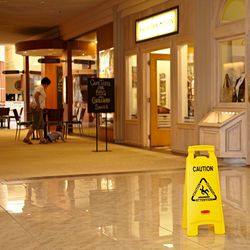 Rubbermaid Commercial Products Multilingual Caution Sign 26-Inch Yellow 2-Sided High Visibility Floor Warning Sign for Office/Restroom/Restaurant/School/Business/Hospital/Distribution Facility - Image 4
