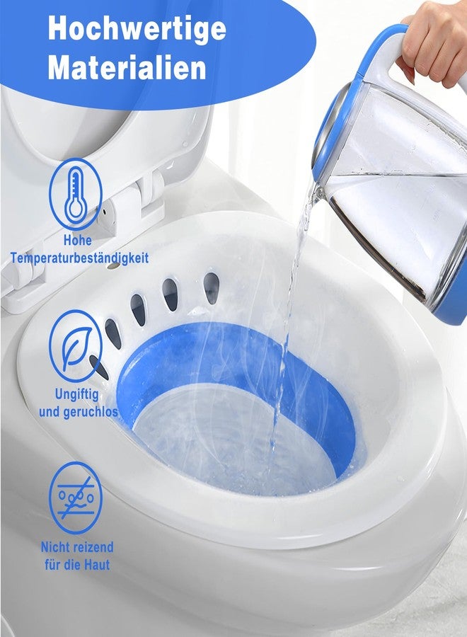 DEANIC Seat Bath for Toilet, Foldable Seat Bath for Hemorrhoids, Adult Sitting Bathtub for Postpartum Care and the Elderly, Hanging Seat Bath with Hand Flush Pump (Blue) - Image 3