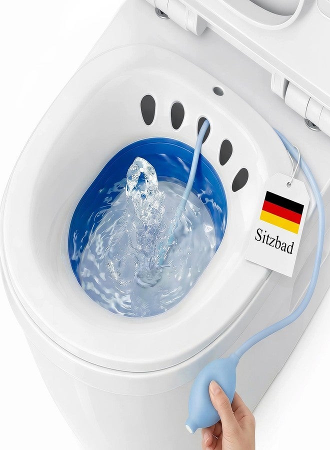 DEANIC Seat Bath for Toilet, Foldable Seat Bath for Hemorrhoids, Adult Sitting Bathtub for Postpartum Care and the Elderly, Hanging Seat Bath with Hand Flush Pump (Blue) - Image 1