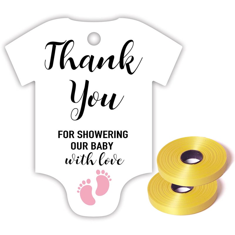 Pink Little Feet Baby Shower Favor Tags Pack of 50 Includes Onesie Gift Tags and Thank You Notes