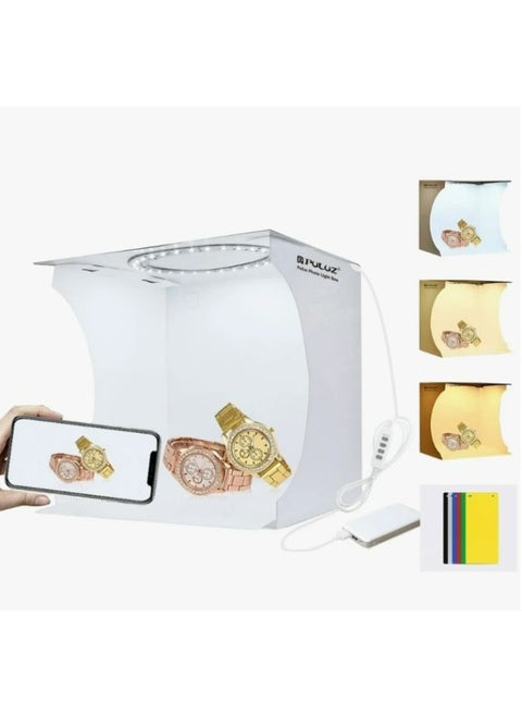 Portable Photography Shooting Box,Photo Lighting Studio with 3 Modes Dual Color Temperature Ring Light and 6 Color Backdrops