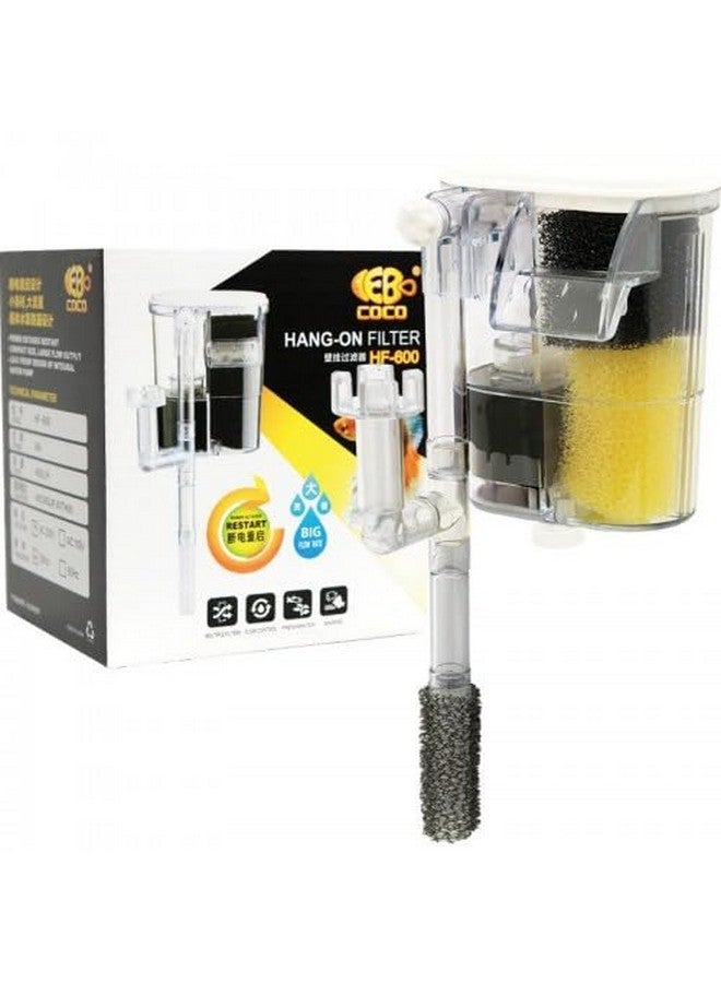 VAYINATO® Coco Nano White Transparent Hang On Filter with Sponge Inlet Protector | Flow Adjuster| with Surface Skimmer | HF-600 | 4W - 450L/Hr | Suits for 1 Feet Cube Tank by Petzlifeworld - Image 1