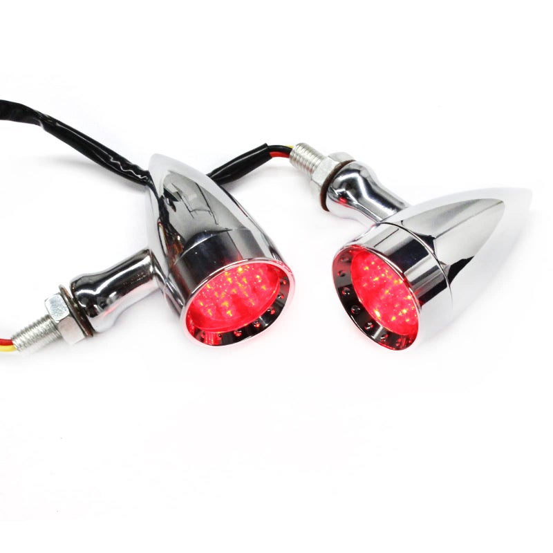 2pcs Chrome 15 LED Motorcycle Stop Brake Running Turn Signal Indicator Red Lights For Harley Honda Chopper ChromeRed Light