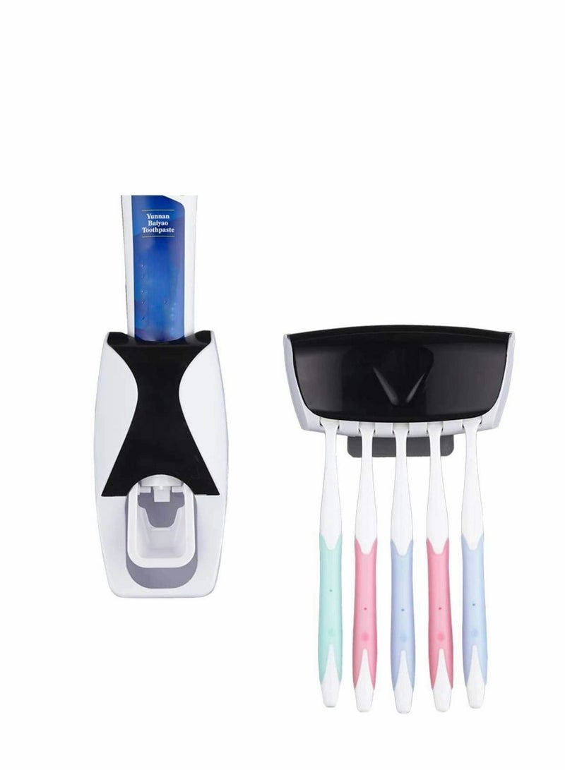 Y&D 1 Set Toothbrush Holder Toothpaste Dispenser Dustproof with Super Sticky Pad Wall Mounted Kids Hands Free Squeezer for Family Washroom bathroom - Image 2