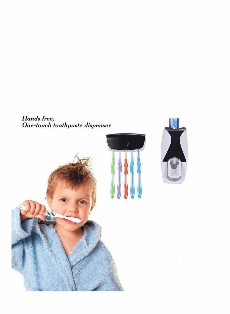 Y&D 1 Set Toothbrush Holder Toothpaste Dispenser Dustproof with Super Sticky Pad Wall Mounted Kids Hands Free Squeezer for Family Washroom bathroom - Image 3