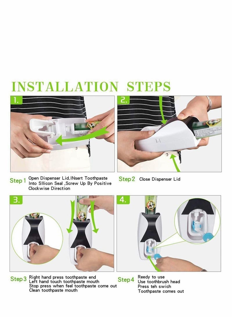 Y&D 1 Set Toothbrush Holder Toothpaste Dispenser Dustproof with Super Sticky Pad Wall Mounted Kids Hands Free Squeezer for Family Washroom bathroom - Image 4