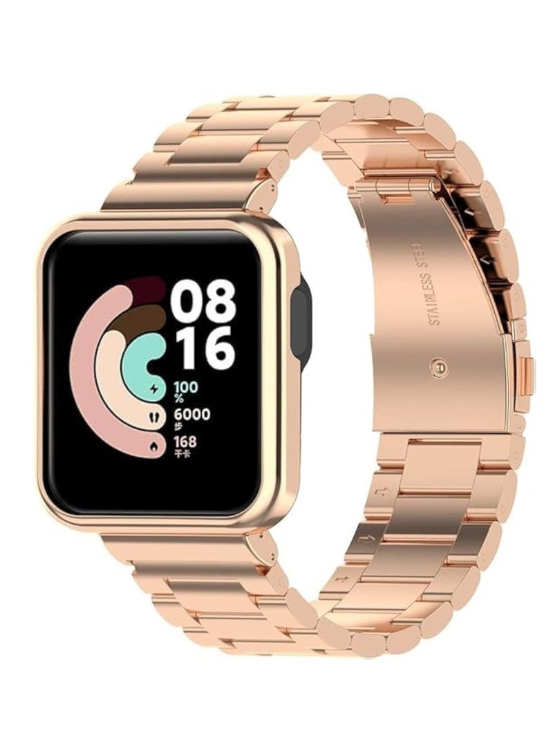 سوار ساعة 2 في 1 من الفولاذ المقاوم للصدأ، حزام معدني بديل من الفولاذ المقاوم للصدأ متوافق مع ساعة Xiaomi Mi Watch Lite/Redmi