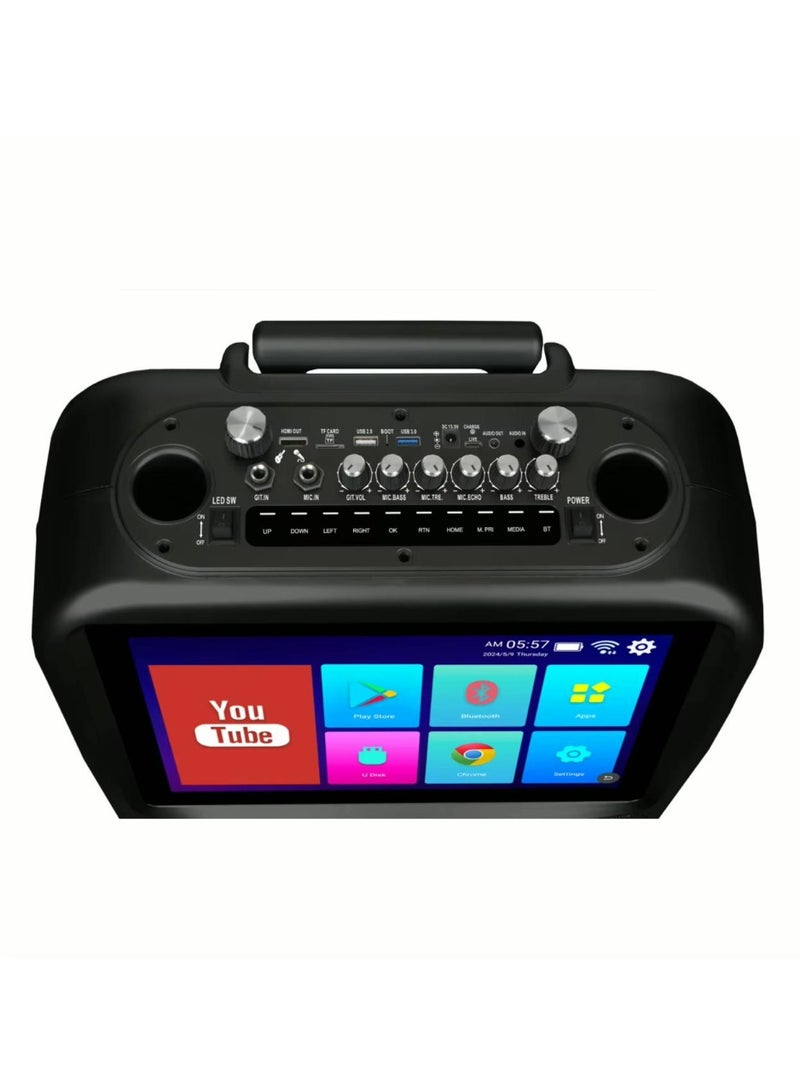 مكبر صوت بلوتوث متنقل للحفلات (GD-1418) مع شاشة ذكية مدمجة (نظام أندرويد)، 2 ميكروفون لاسلكي، واضاءة تفاعلية - Image 4