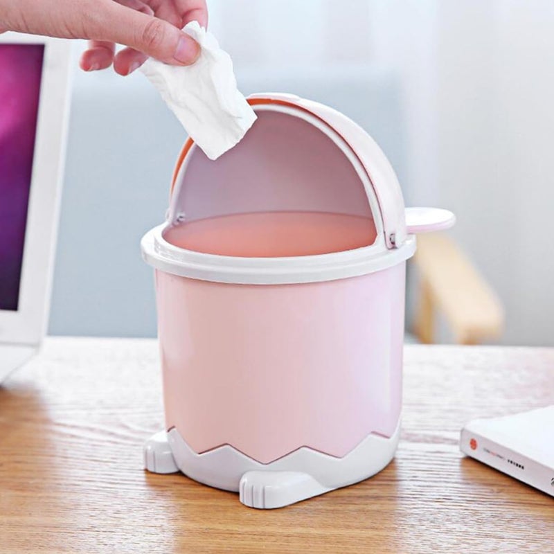 3Pcs Mini Desktop Trash Can With Flip Lid Cute Cartoon Small Wastebasket For Bathroom Living Room Home Office Blue Green Pink - Image 5
