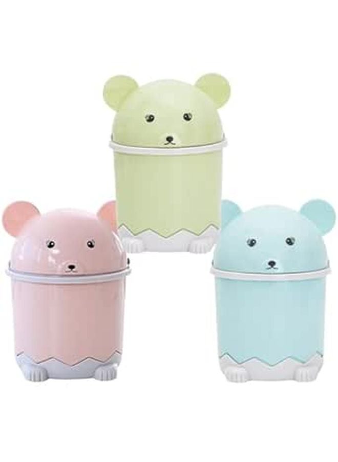 3Pcs Mini Desktop Trash Can With Flip Lid Cute Cartoon Small Wastebasket For Bathroom Living Room Home Office Blue Green Pink - Image 1