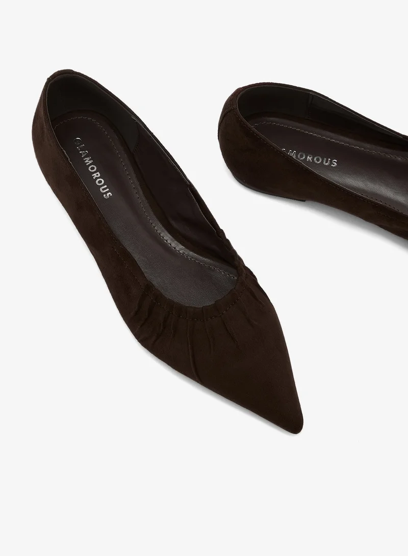 Glamorous BROWN Pointed Toe Ruched Ballet Flats for Women | Best Price UAE